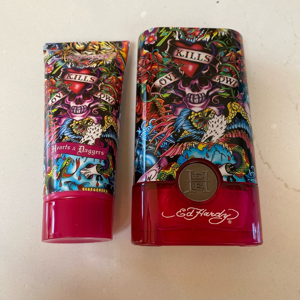 New without box Ed Hardy cologne and shimmer lotion set
